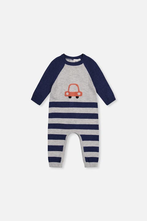 Knitted Intarsia Car Raglan Sleeve Romper