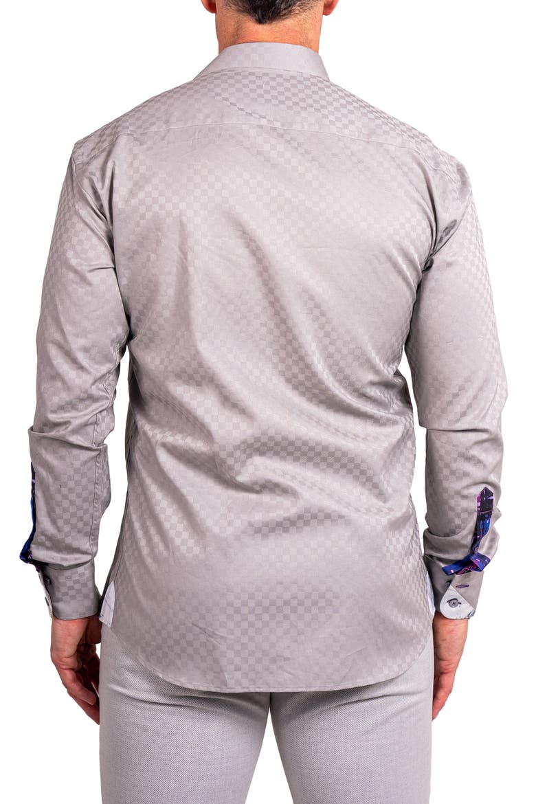 Einstein Ascension0090 Grey Tonal Checkerboard Cotton Button-Up Shirt, Alternate, color, GREY
