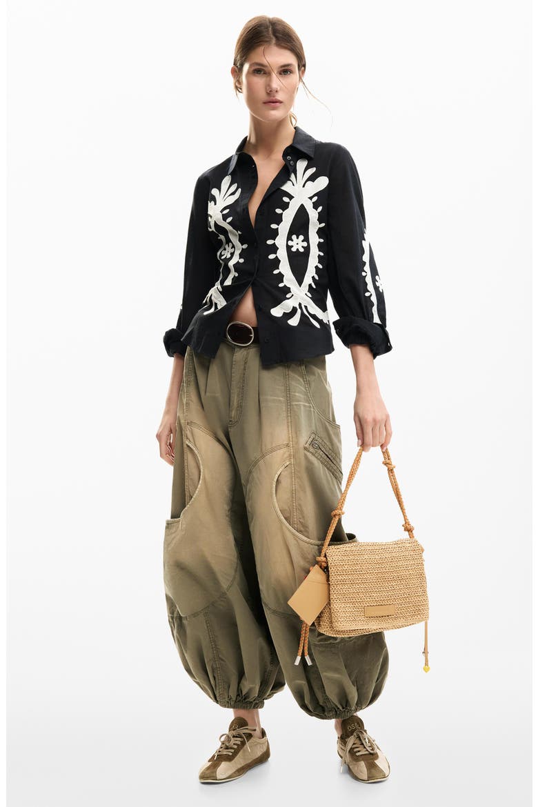 Appliqué Button-Up Shirt, Alternate, color, BLACK