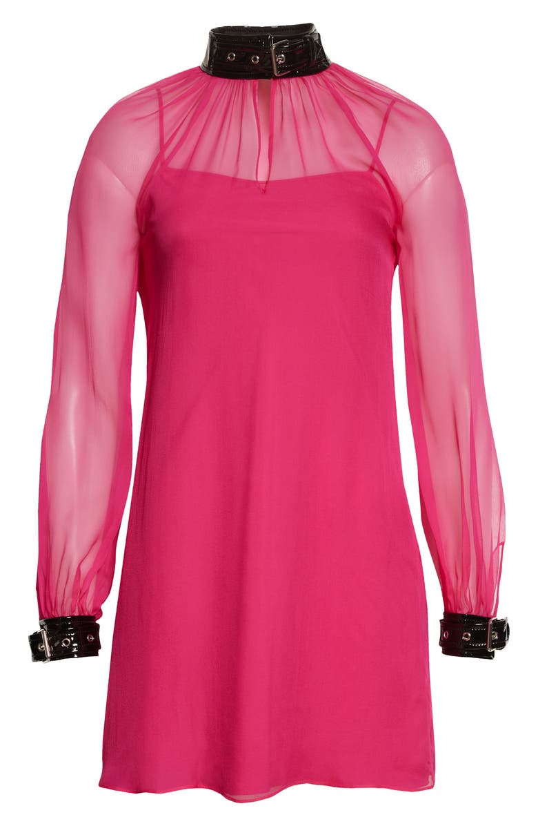 Moschino Semisheer Belted Detail Long Sleeve Silk Chiffon Dress, Alternate, color, 