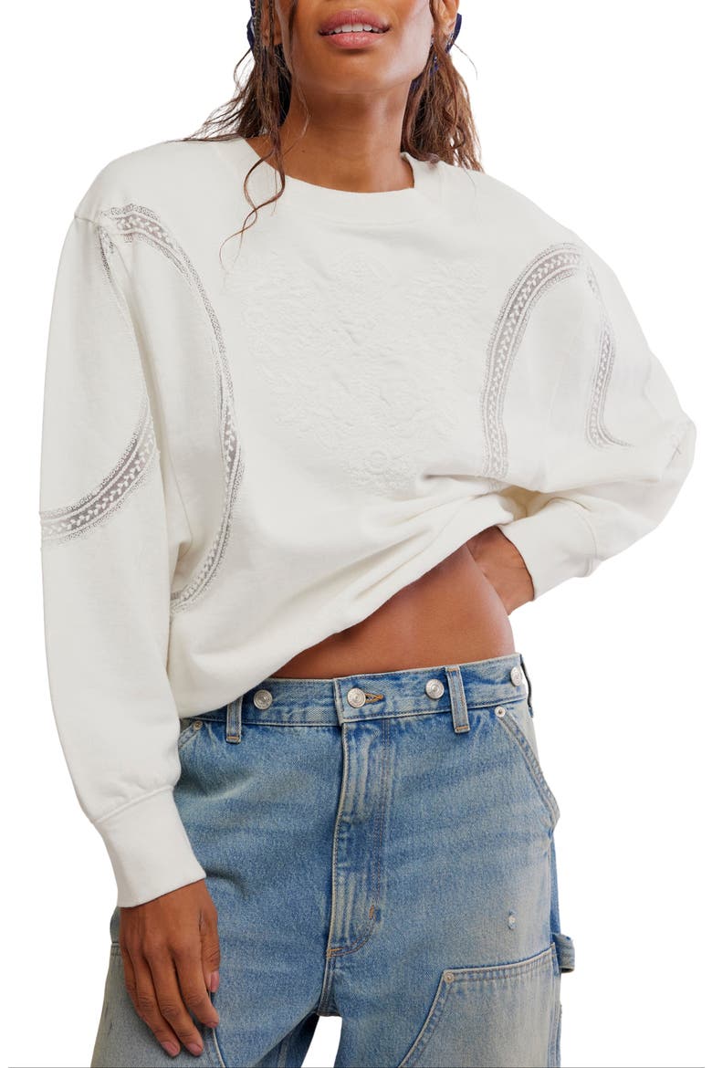 Love Lace Sweatshirt, Main, color, CLEAN IVORY