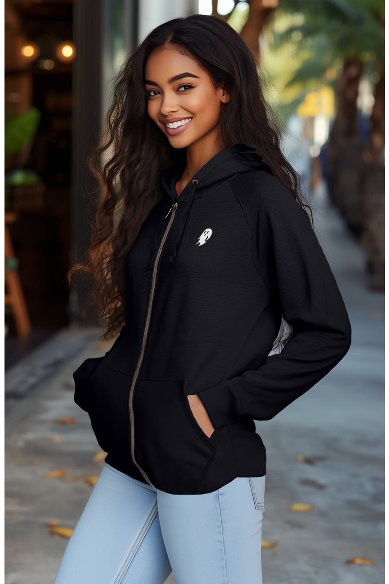 Ghost Zip Fleece Hoodie, Alternate, color, Black