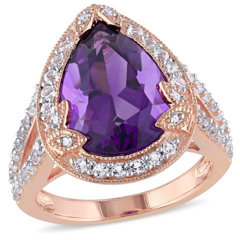 Amethyst, White Topaz & Diamond Shank Ring