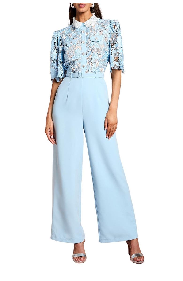 Coast Collared Lace Short Sleeve Jumpsuit, Alternate, color, Pale Blue