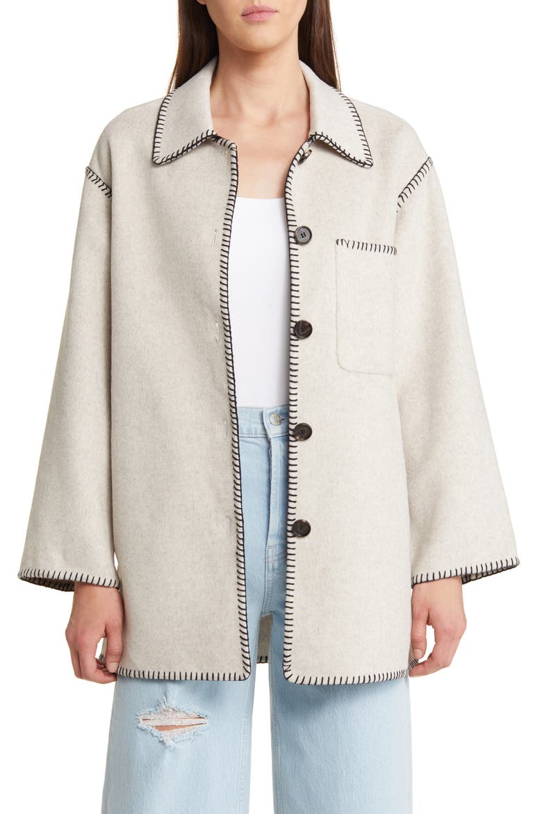 Odyssey Whipstitch Detail Wool Blend Jacket, Main, color, OATMEAL