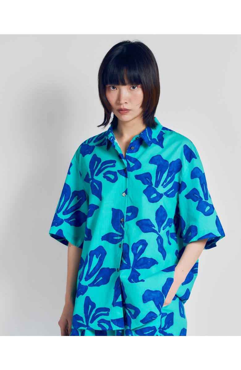 Lost Pattern NYC "Tropical Bliss" Oversized Hawaii Shirt, Alternate, color, Ocean Blue