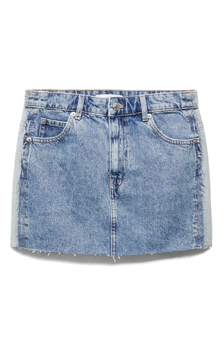 MANGO Olivia Raw Hem Two Tone Denim Miniskirt, Main, color, Denim