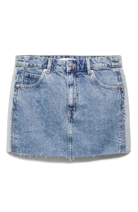 Olivia Raw Hem Two Tone Denim Miniskirt