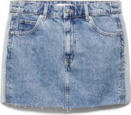 MANGO Olivia Raw Hem Two Tone Denim Miniskirt