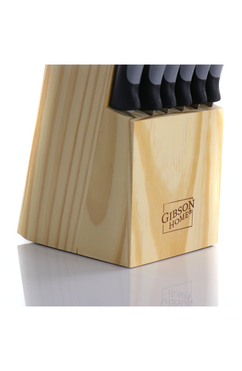 Gibson Home Dorain 14 Piece Stainless Steel Cutlery Set with Wood Block, Alternate, color, Black