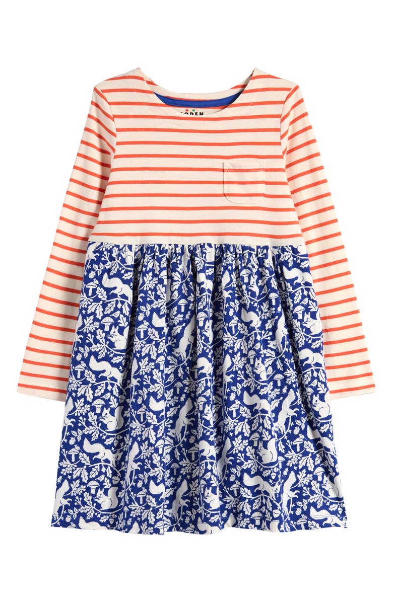 Mini Boden Kids' Hotchpotch Mix Print Long Sleeve Cotton Dress, Main, color, 