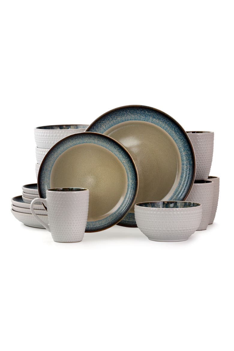 Modern Dot 16 Piece Luxurious Stoneware Dinnerware with Complete Setting for 4, Main, color, Beige