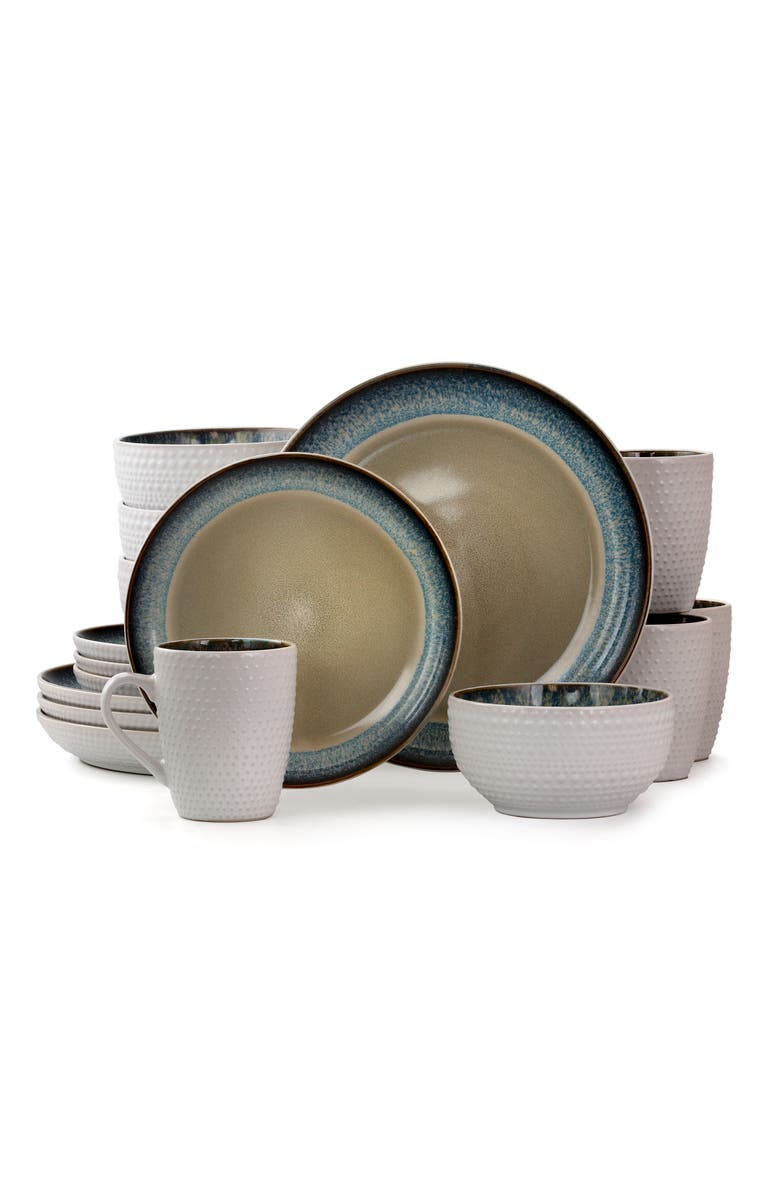 Elama Modern Dot 16 Piece Luxurious Stoneware Dinnerware with Complete Setting for 4, Main, color, Beige