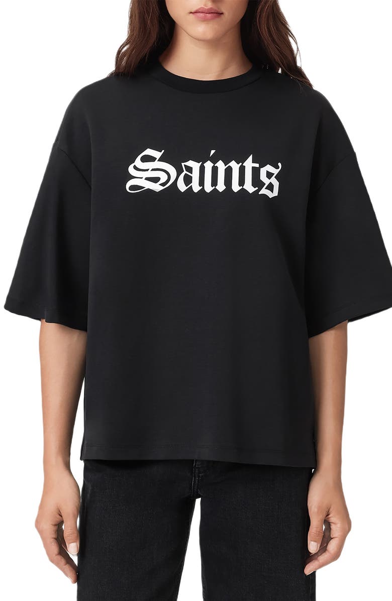 AllSaints Saint Amelie Logo Graphic T-Shirt, Main, color, Black