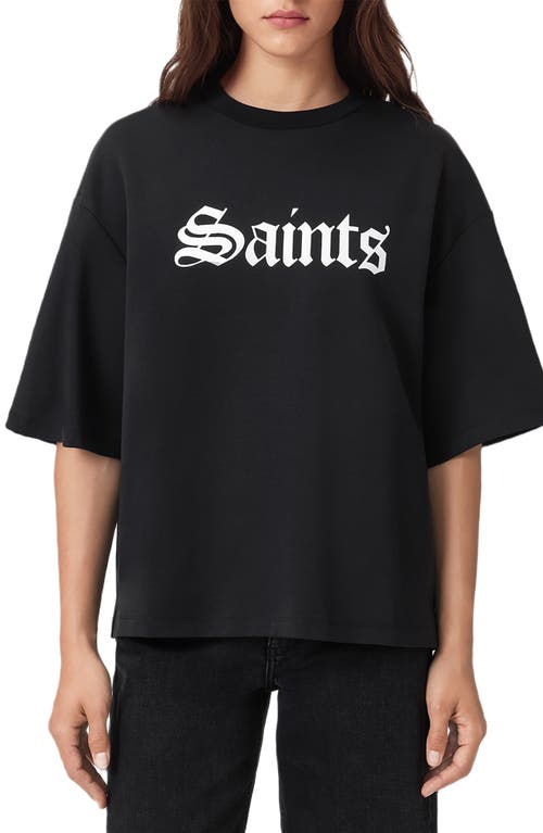 Allsaints Womens Black Amelie Branded-print Cotton-jersey T-shirt In Black