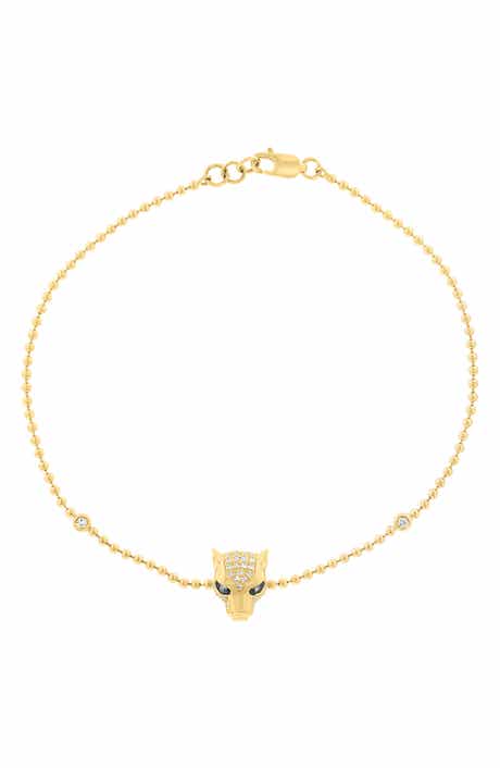 Pavé Diamond & Emerald Panther Head Bracelet