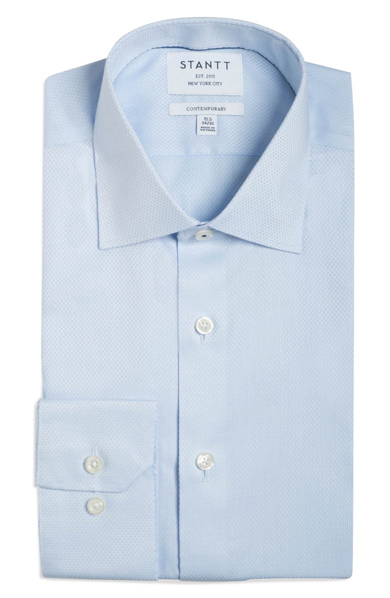 Stantt Contemporary Fit Wrinkle Resistant Cotton Dobby Dress Shirt, Main, color, Sky Blue
