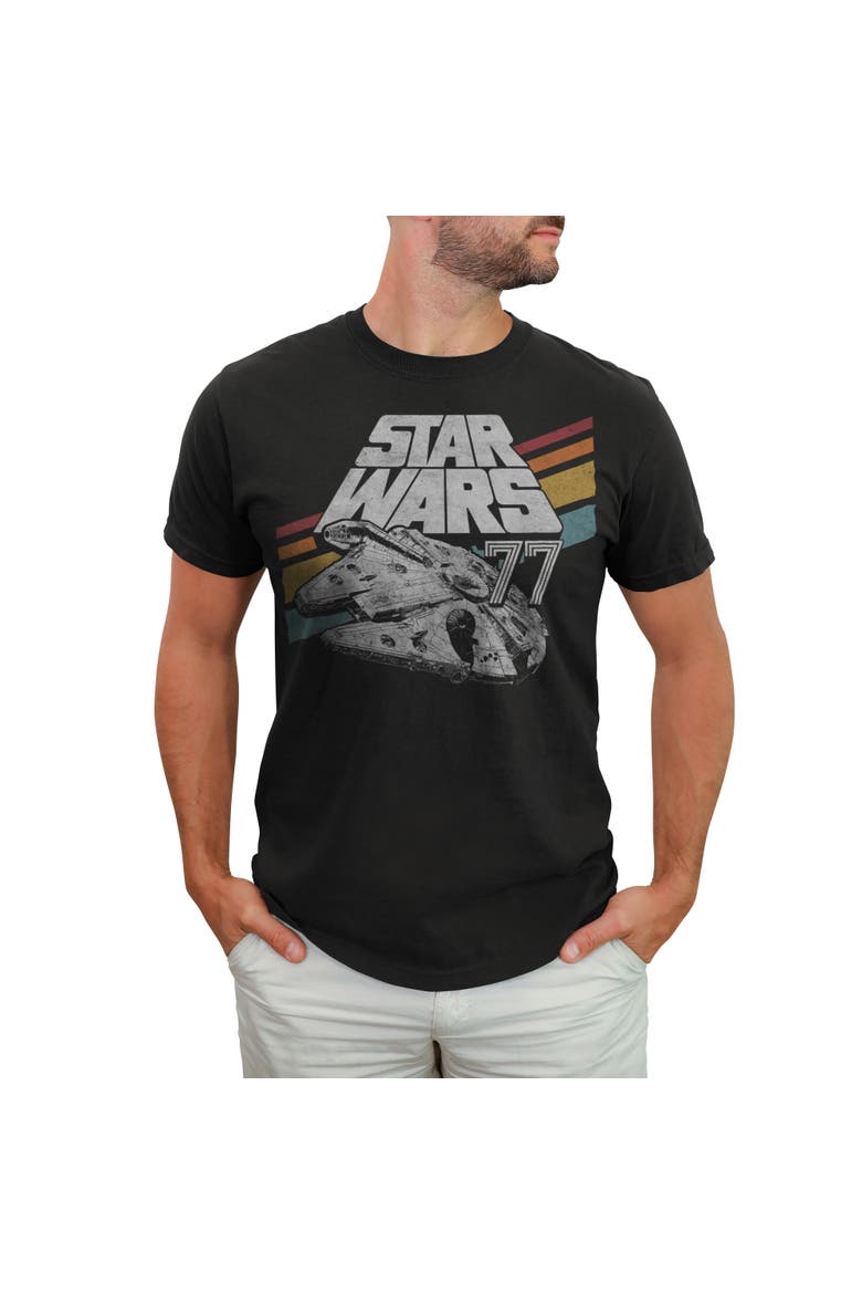 Men's Retro 77 Millennium Falcon Stripes Short Sleeve Graphic T-Shirt, Main, color, Black