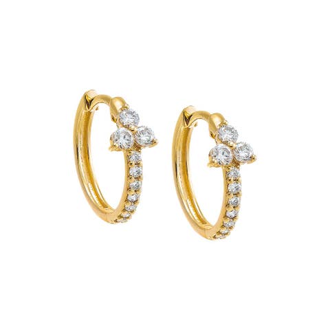 Diamond  Pave Trio Cluster Huggie Earring 14K