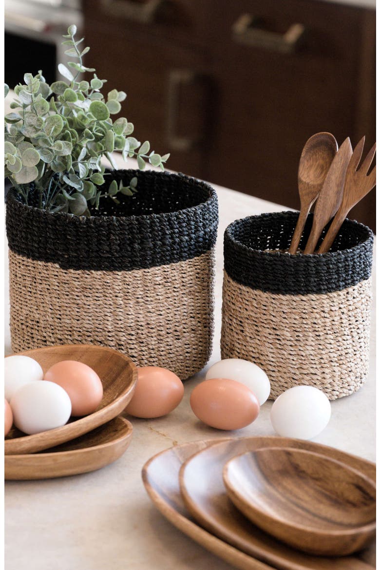 Square Tabletop Basket with Handles, Alternate, color, Natural