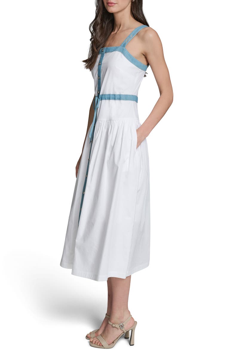 Sleeveless Poplin Midi Dress, Alternate, color, WHITE