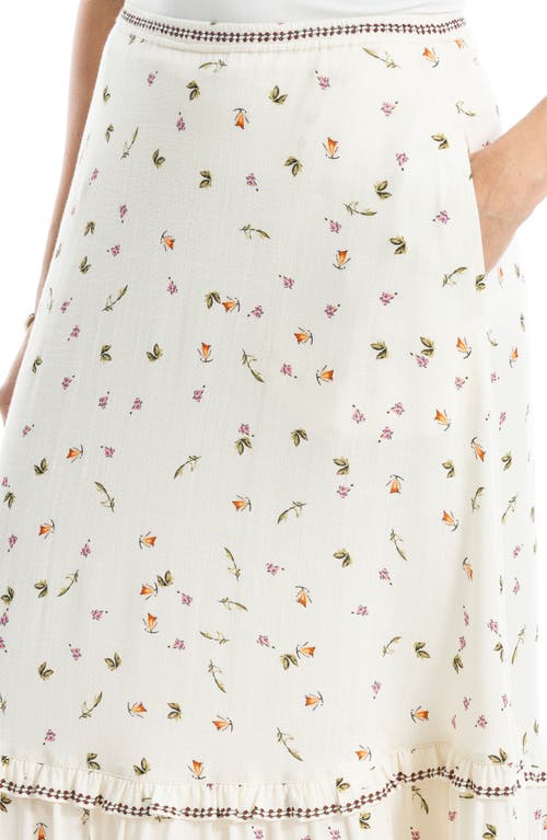 Max Studio Floral Flounce Hem Cotton Blend Maxi Skirt In White