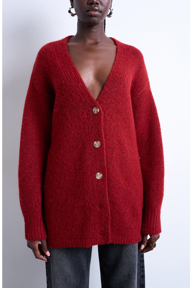 Easy V-Neck Longline Cardigan, Main, color, RED