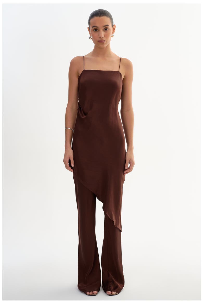 Ashley | Asymmetrical Satin Dress, Alternate, color, Brown