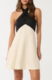 Ever New Lea Contrast Detail Halter Neck Linen Minidress