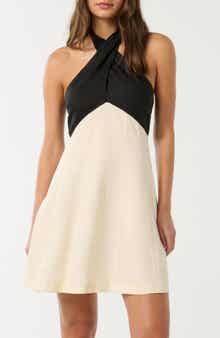 Ever New Lea Contrast Detail Halter Neck Linen Minidress