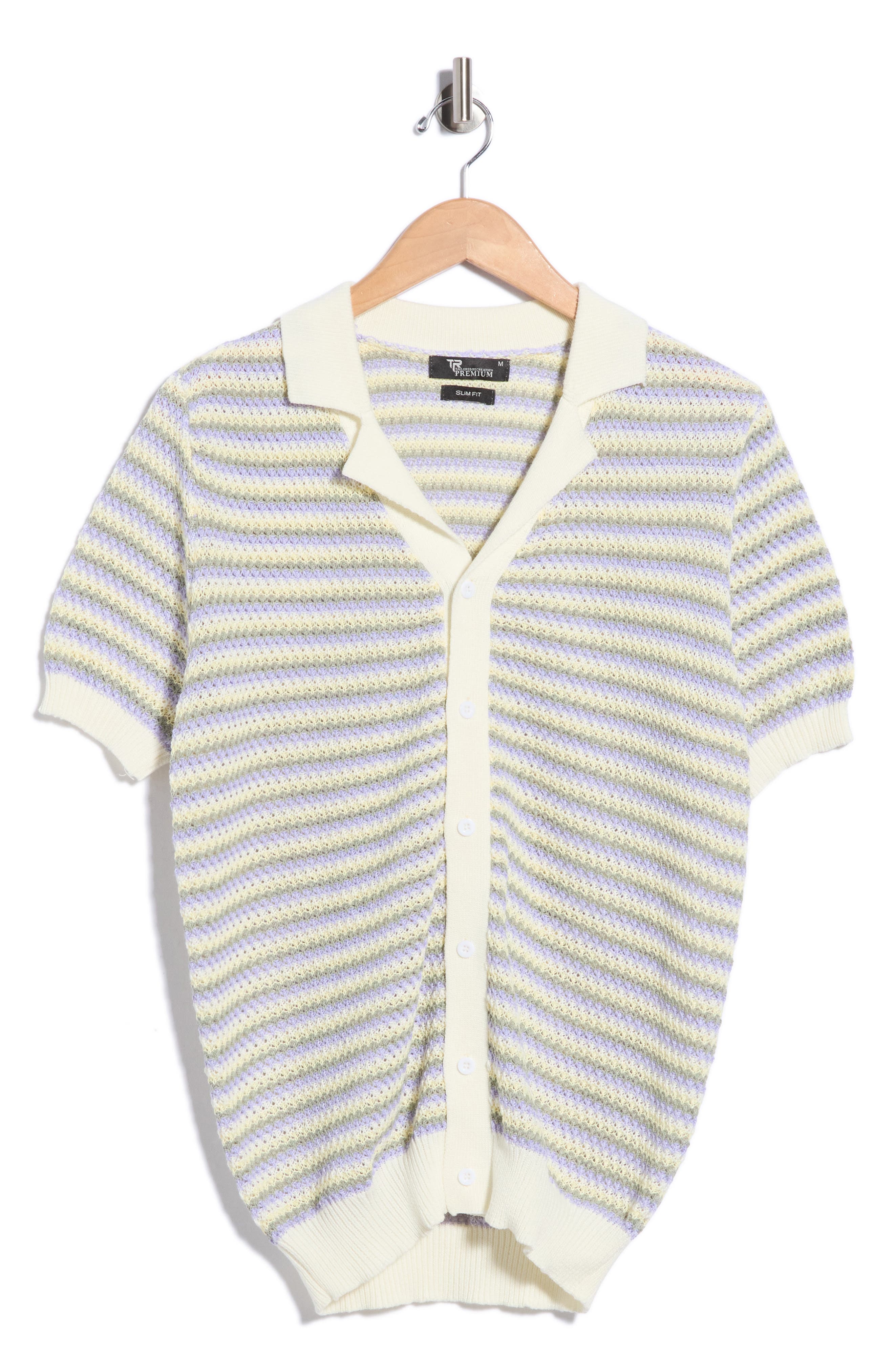 Striped Button Front Short Sleeve Knit Polo