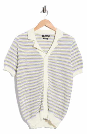 Striped Button Front Short Sleeve Knit Polo