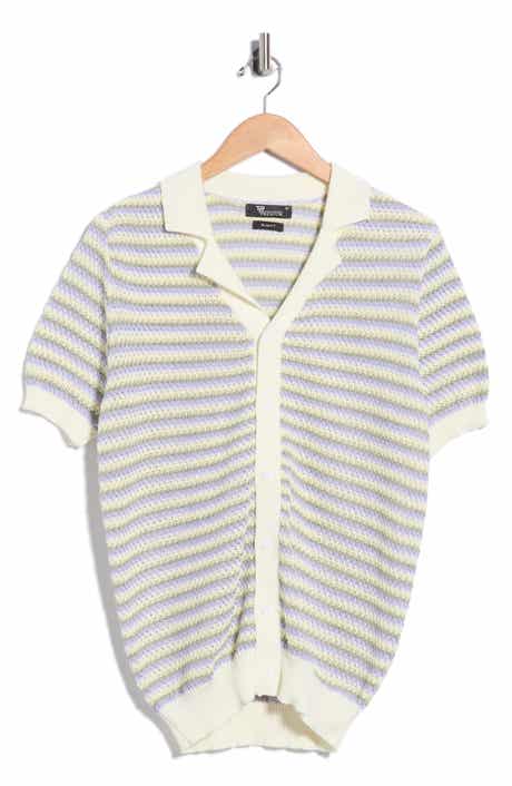 Striped Button Front Short Sleeve Knit Polo