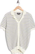 T.R. PREMIUM Striped Button Front Short Sleeve Knit Polo