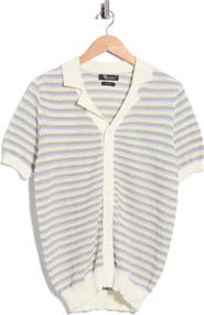 T.R. PREMIUM Striped Button Front Short Sleeve Knit Polo