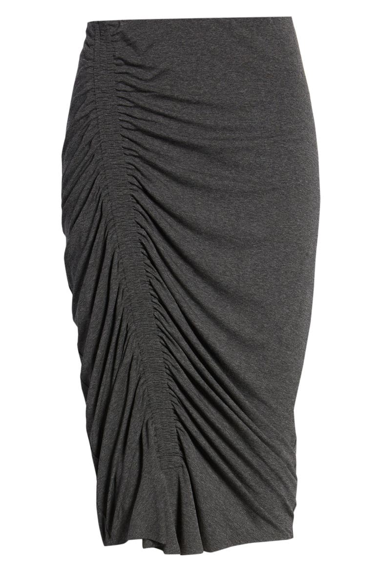 Asymmetrical Side Ruched Pencil Skirt, Alternate, color, MEDIUM HEATHER GREY