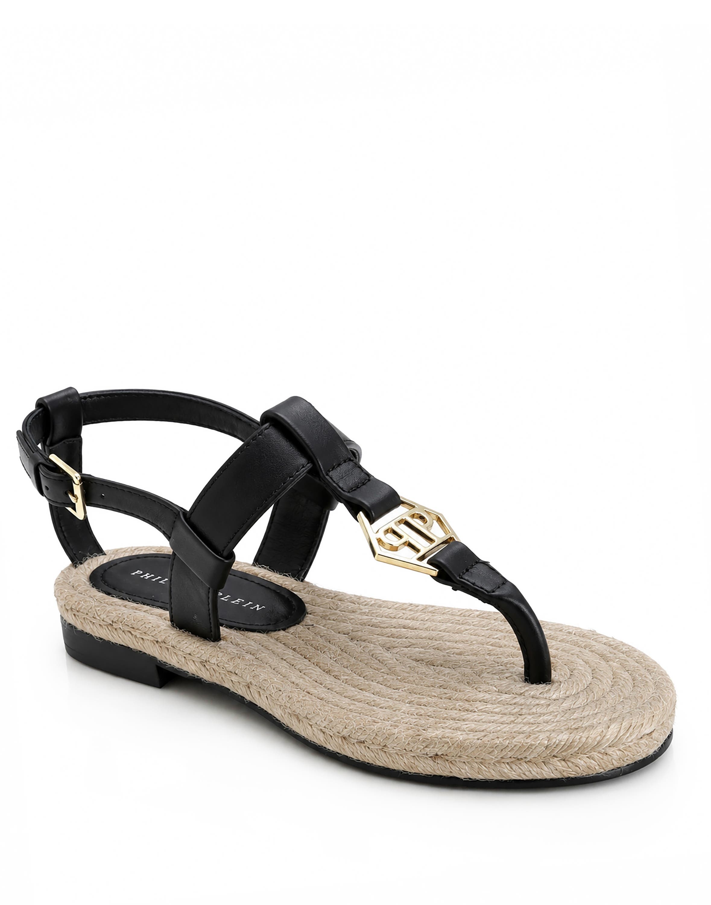 Nappa Sandals Rope Hexagon Women, Main, color, black