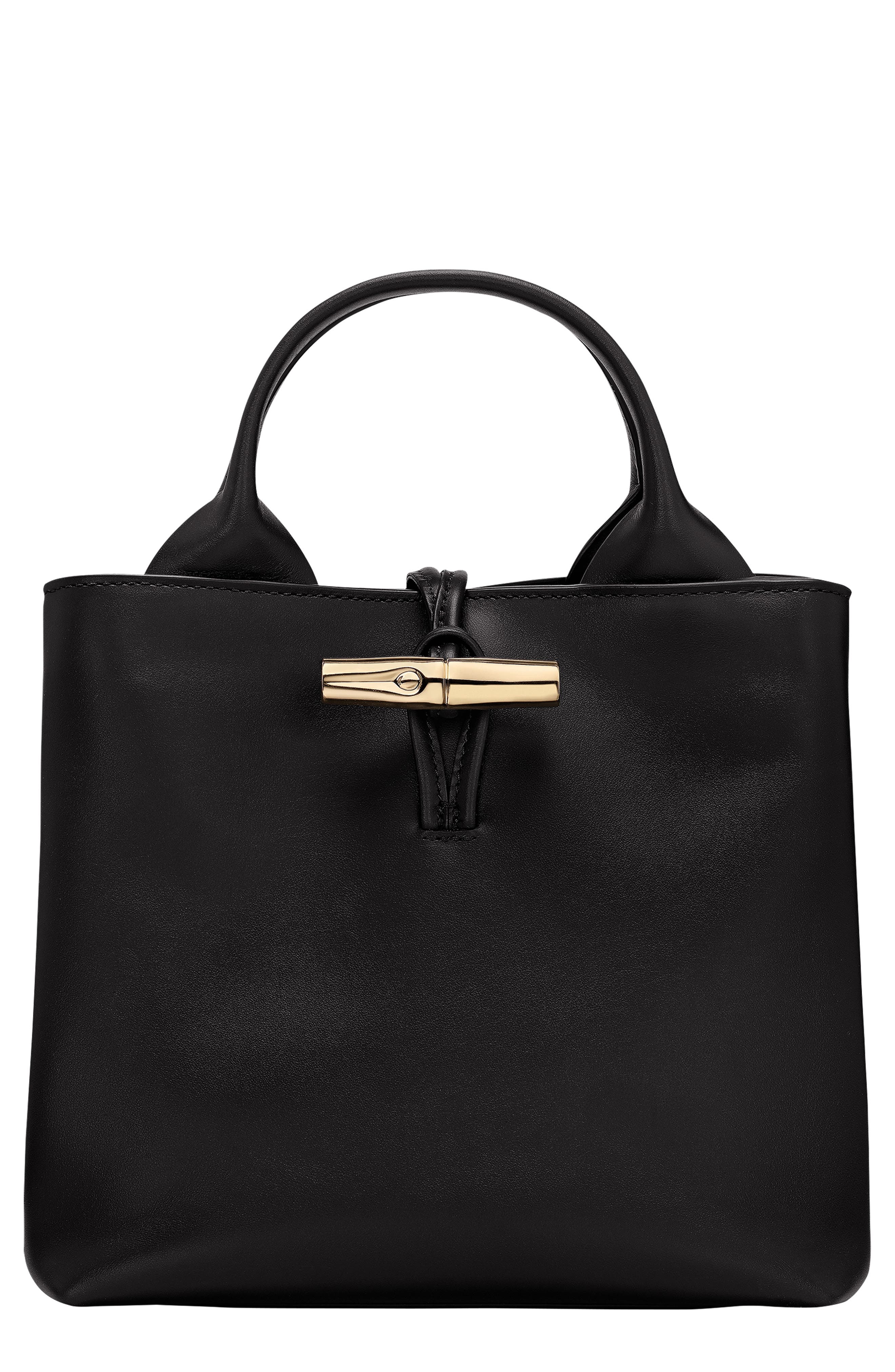 Longchamp Small Le Roseau Leather Tote, Main, color, Black