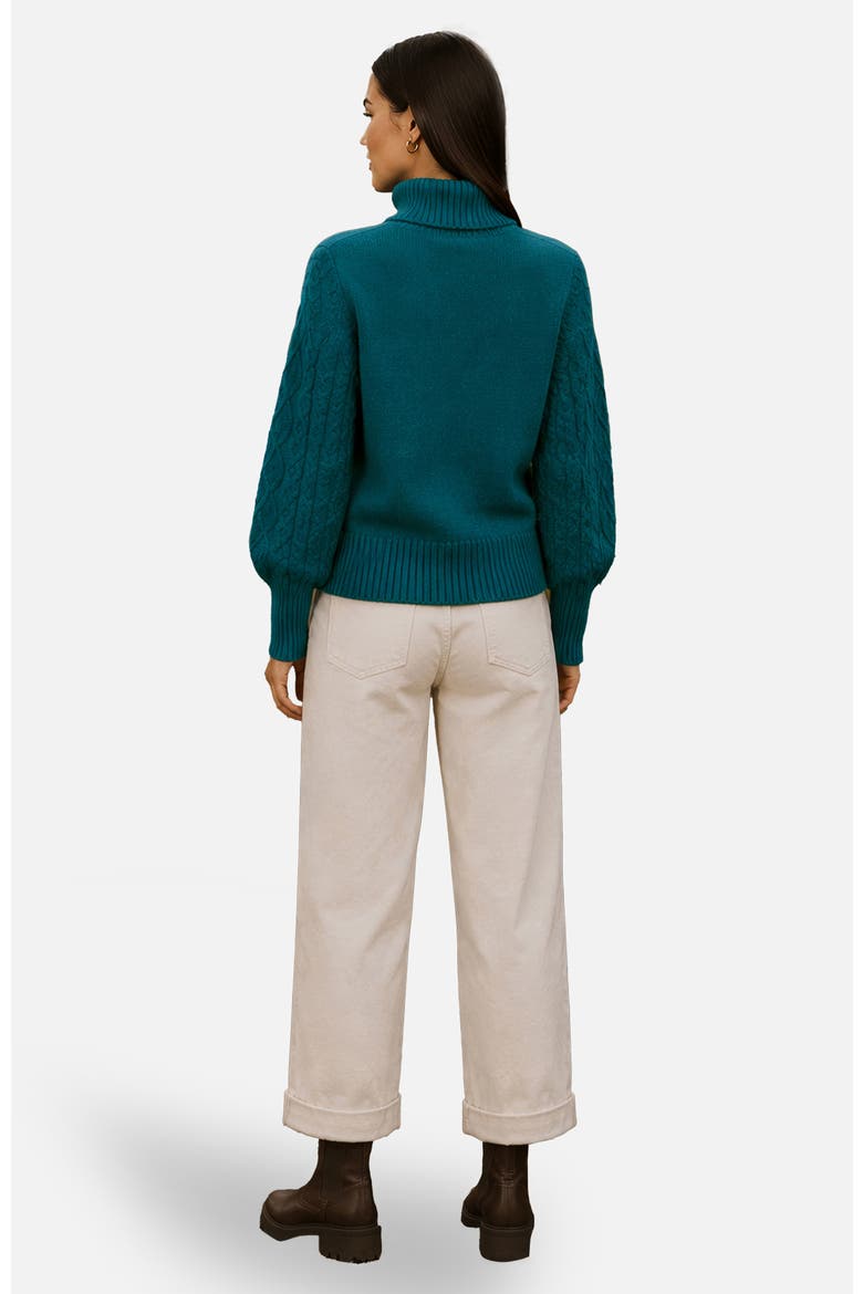 Cable Knit Roll Neck Jumper, Alternate, color, Teal