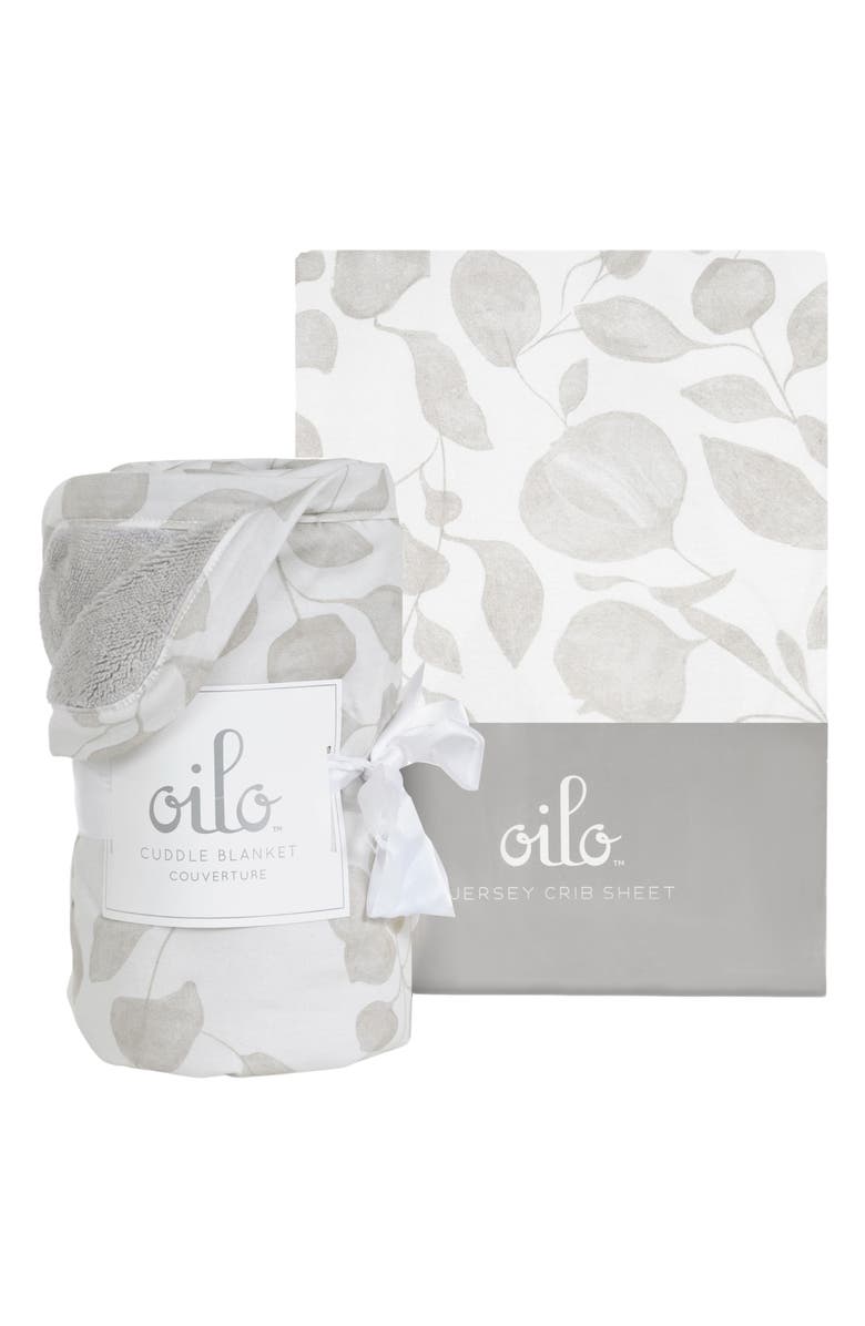 Oilo Leaf Cuddle Blanket & Fitted Crib Sheet Set, Main, color, Tan