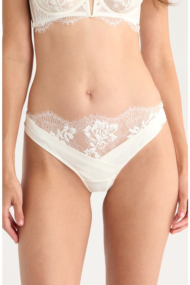 Tiah Eyelash Lace Trim Cross Front Thong, Main, color, SNOW WHITE