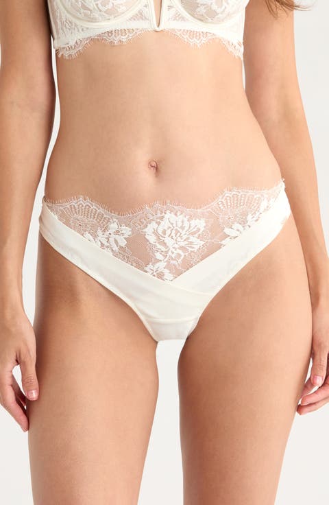 Tiah Eyelash Lace Trim Cross Front Thong