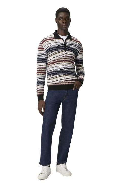 Long Sleeve Polo With Zip And Striped Zigzag Pattern