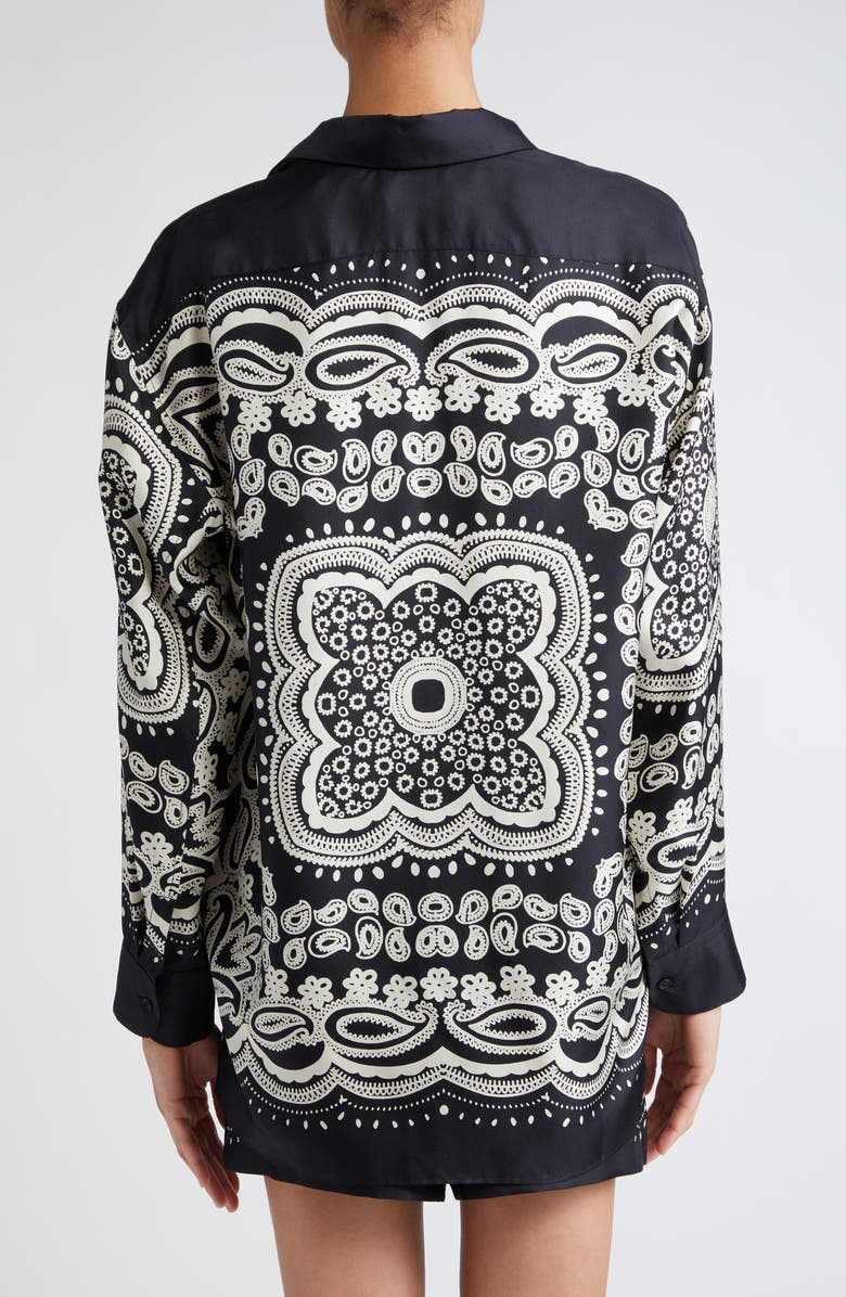 Nili Lotan Alfie Print Silk Shirt, Alternate, color, Black/ Ivory Bandana
