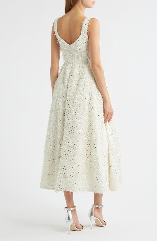 Sonya Moda Valentino Sequin Tweed Midi Dress In White