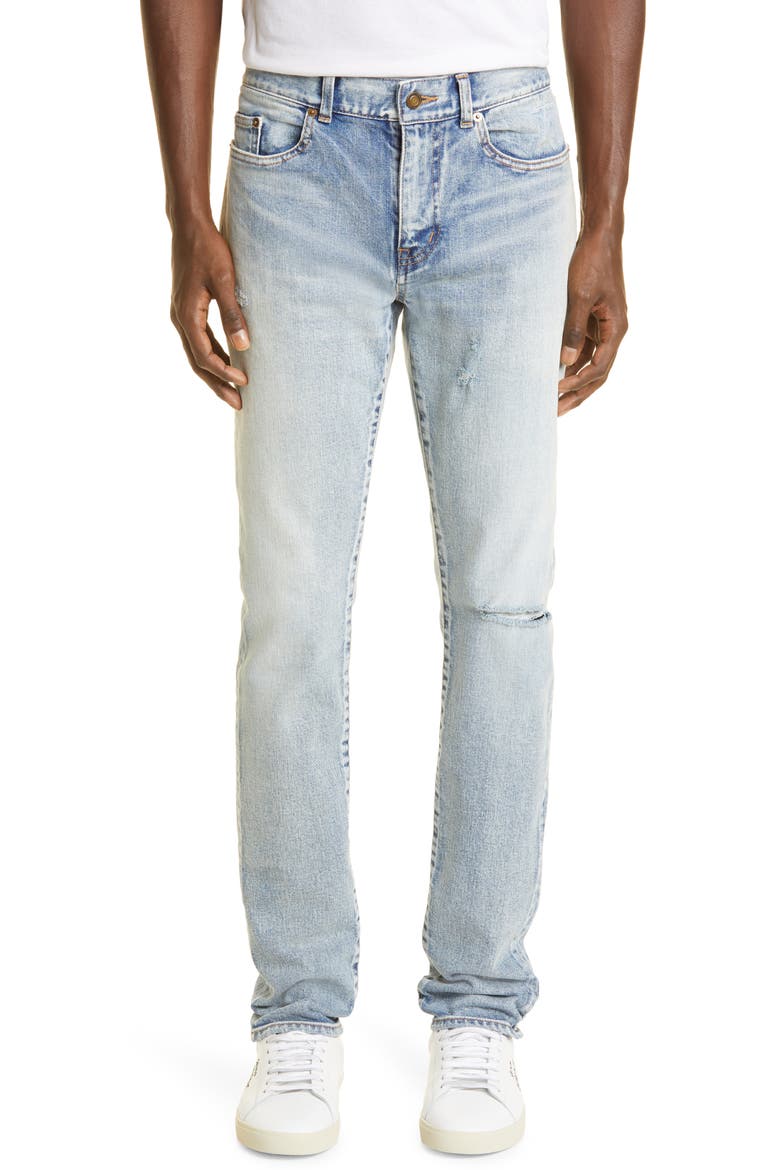 Distressed Skinny Fit Jeans, Main, color, SANTA MONICA BLUE