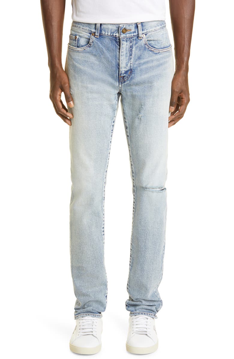 Saint Laurent Distressed Skinny Fit Jeans, Main, color, 