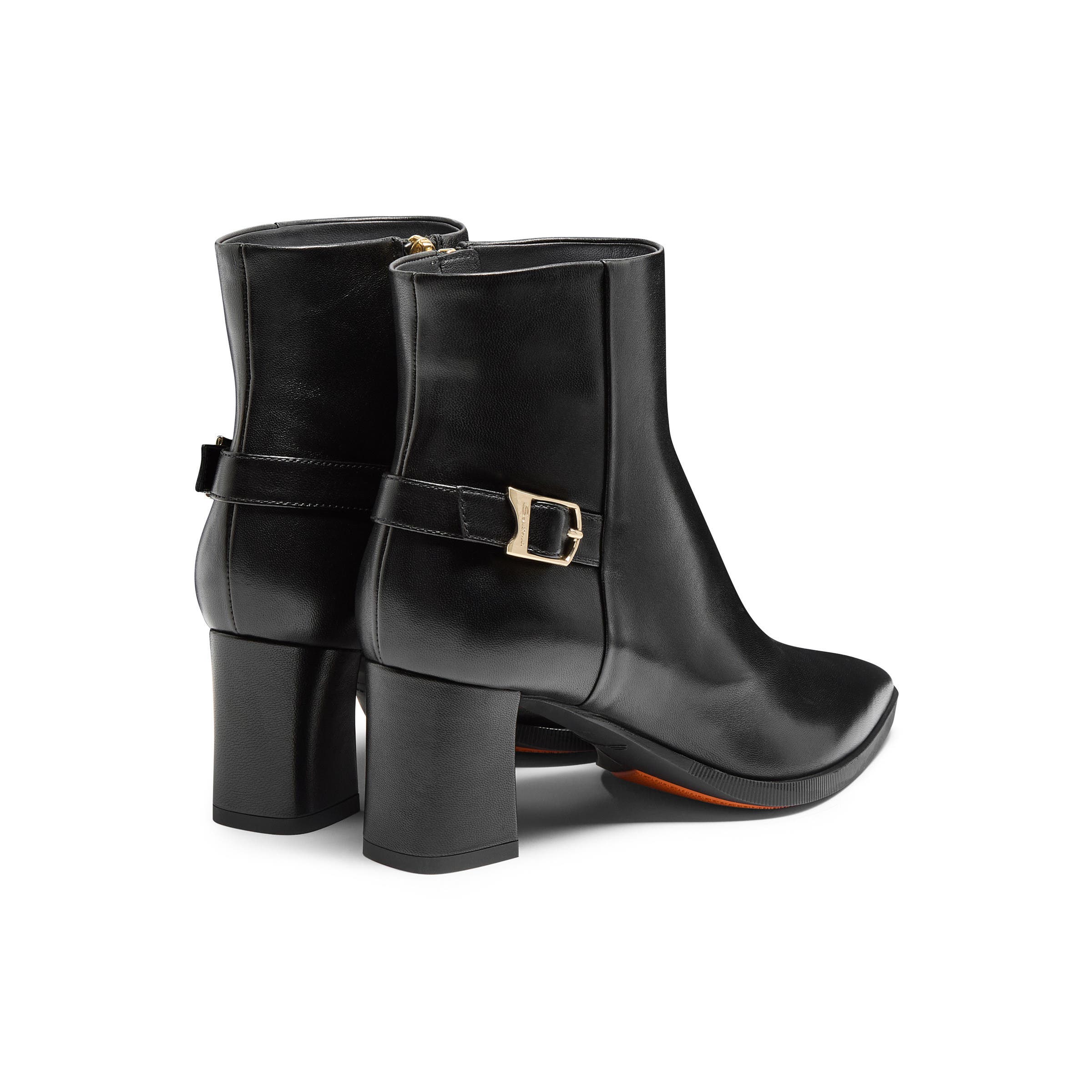Santoni Women's Leather Mid-Heel Ankle Boot with Decorative Buckle, Alternate, color, Black