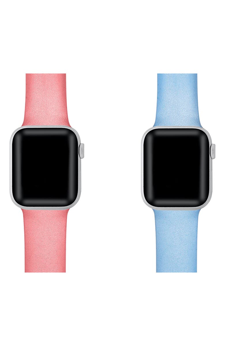 The Posh Tech Assorted 2-Pack Silicone Apple Watch<sup>®</sup> Watchbands, Alternate, color, Coral/ Light Blue