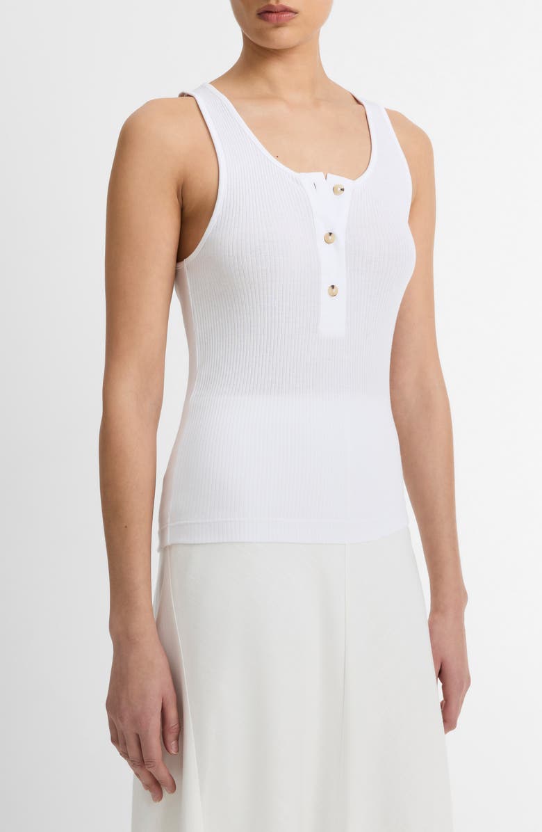 Vince Rib Pima Cotton Henley Tank, Alternate, color, Optic White